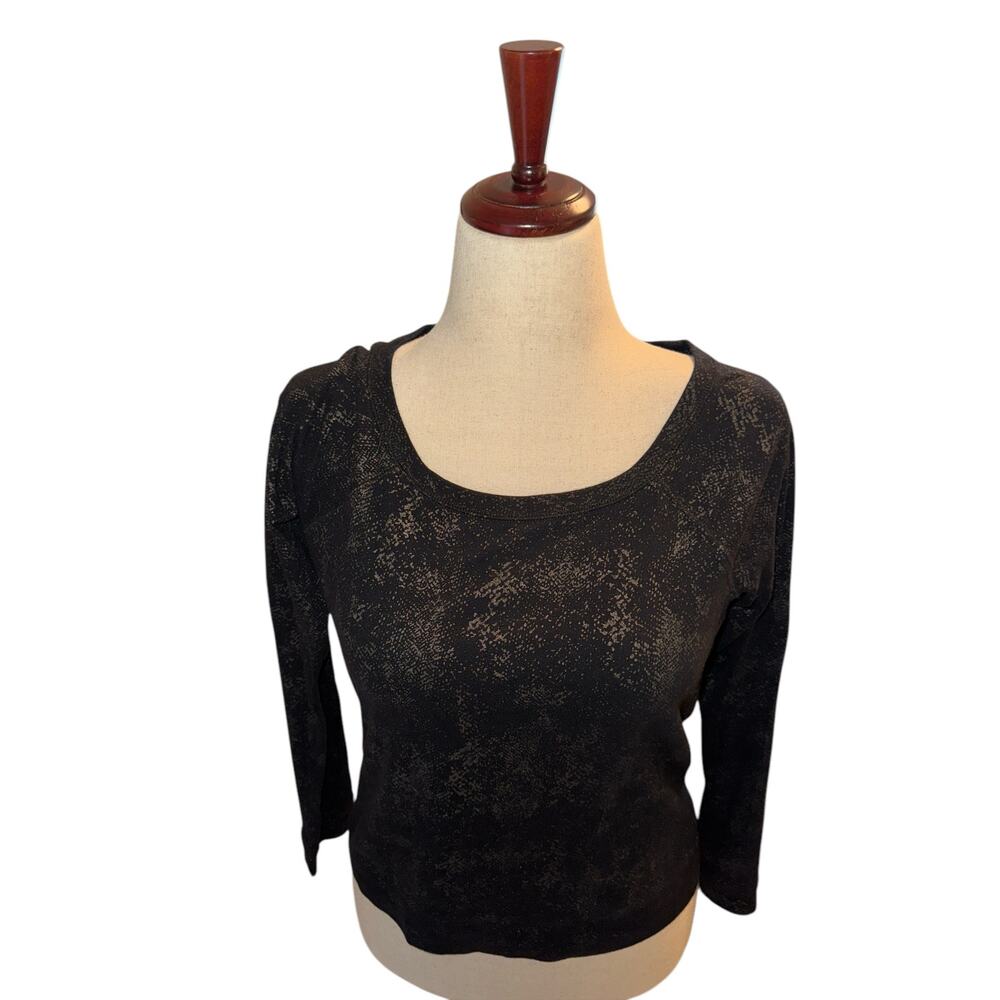 Rock & Republic black snakeskin shimmer long sleeve shirt sz M